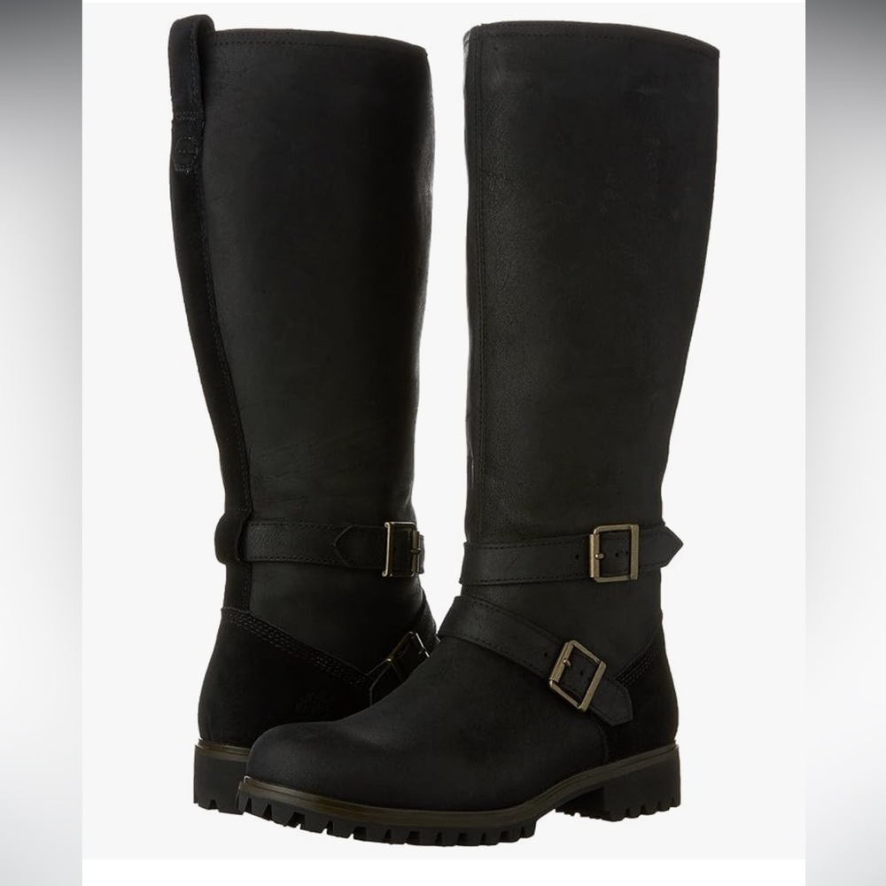 TIMBERLAND Wheelright Tall Boots Waterproof Black Cracked Leather Womens